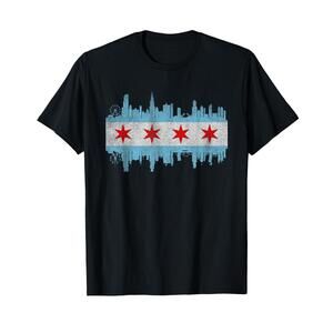 Chicago City Skyline Flag Chicago City Distressed TShirt